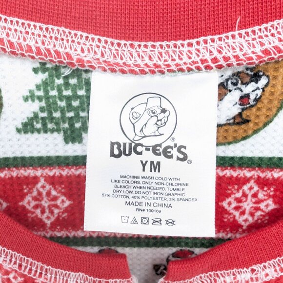 Buc-ees Christmas Pajamas Kids Red White Green Striped Waffle Knit 1 Piece Sz M - Picture 7 of 12